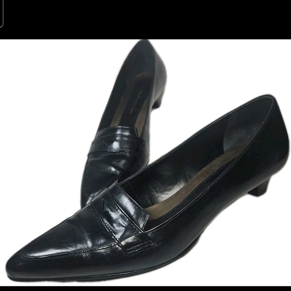 ANTONIO MELANI 🖤 Antonio Melani Blk Leather Loafer Pumps Sz 7 Work-to-Night[3A - Picture 3 of 9